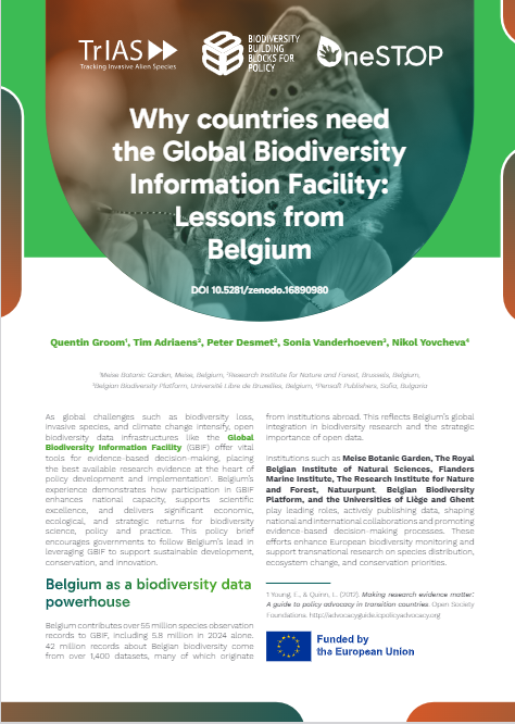 Why countries need the Global Biodiversity Information Facility: Lessons from Belgium