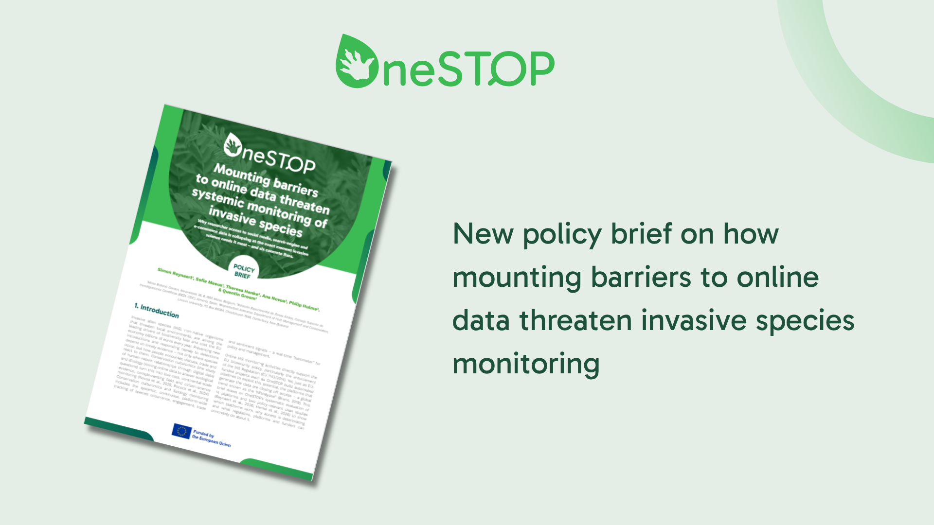 OneSTOP’s latest policy brief discussed how mounting barriers to online data threaten invasive species monitoring